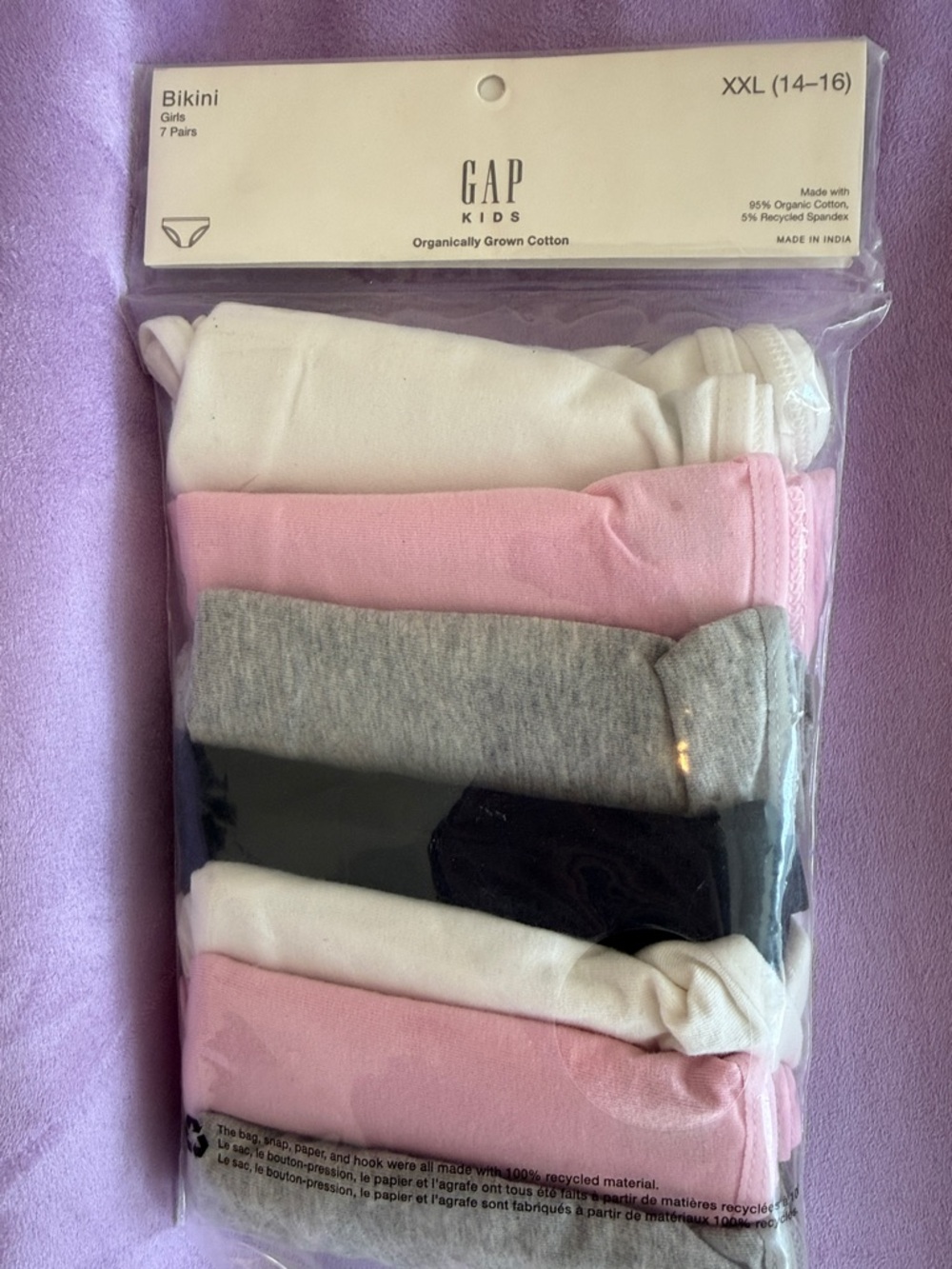 GAP Kids Bikini Underwear 7-Pack in White, Pink, Gray, Black